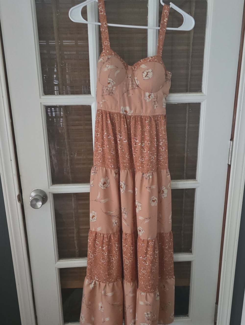 Source Unknown Peach Floral Tiered Sundress
